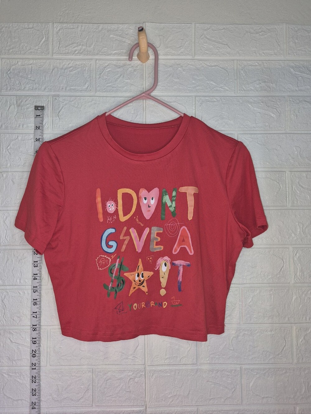 "I Don't Give A S***" Red Crop Graphic Tee Supersoft Size L Nwot Fun Cartoon
